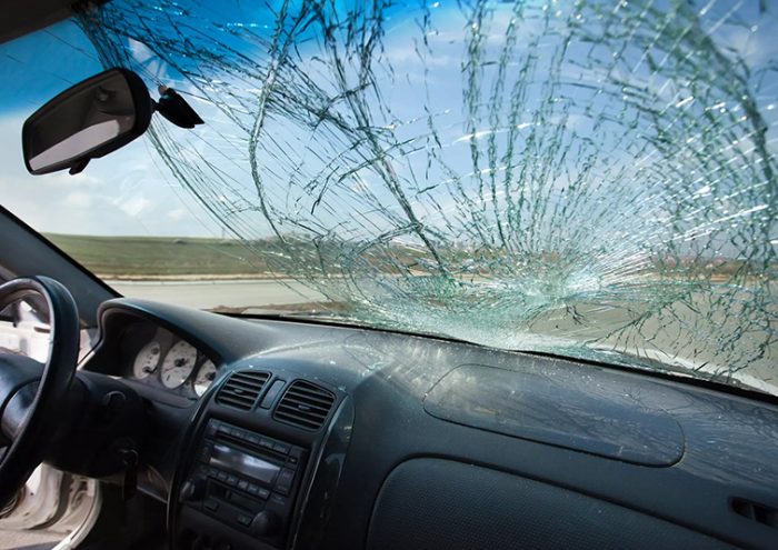 Cracked Windshield from Crash